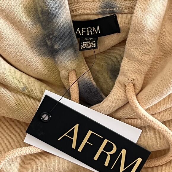 AFRM Fink Cropped Tie Dye Hoodie In Sand Crumble Women's Pullover Sweater Small - Picture 4 of 8